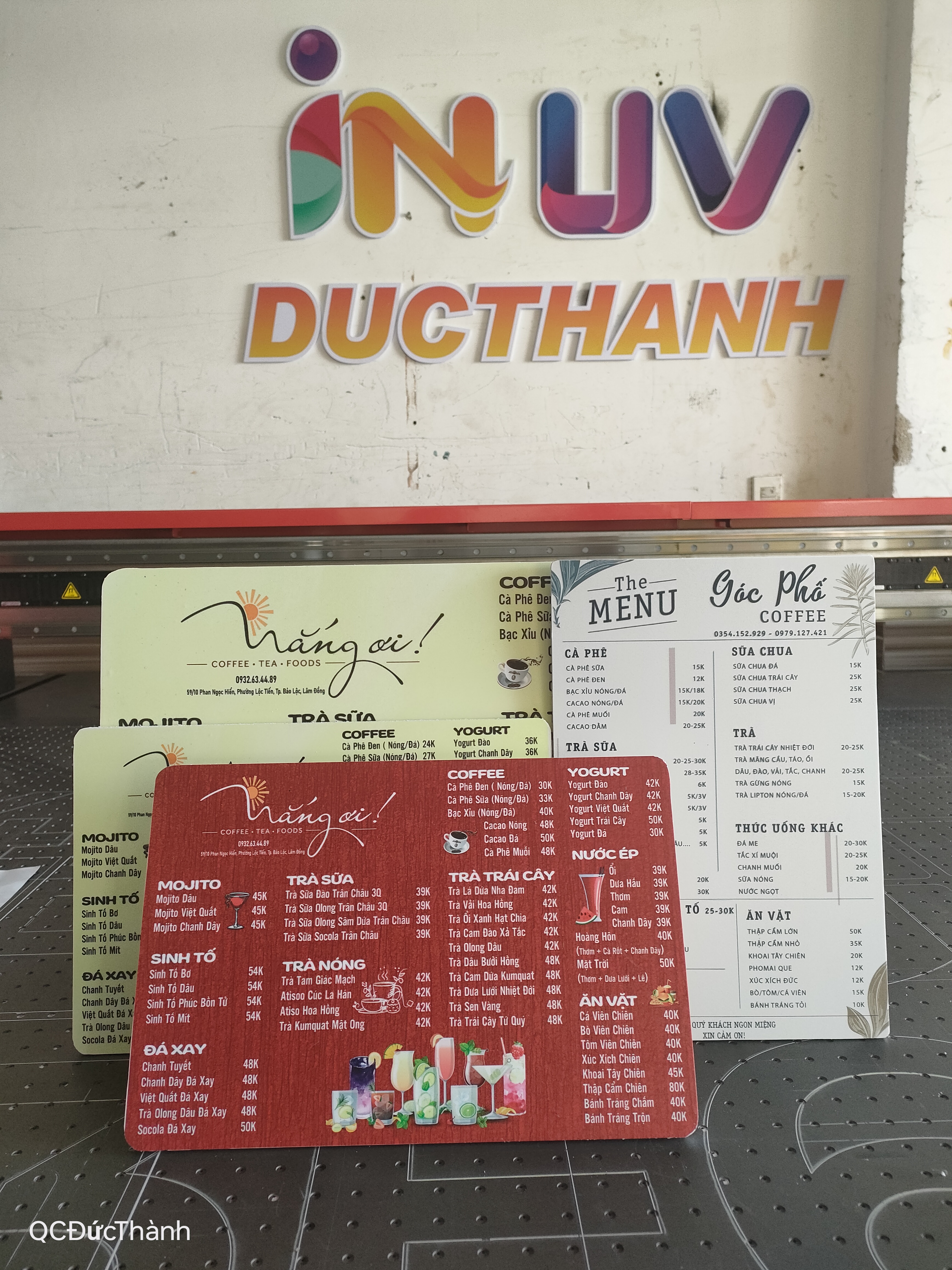 BẢNG IN MENU QUÁN NƯỚC